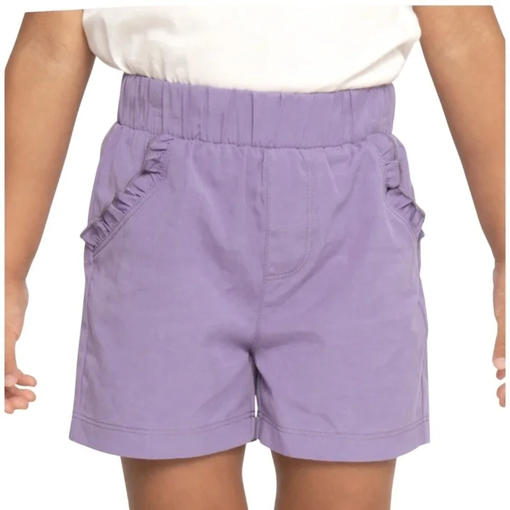 Pekkle Girls 4 Pack Pull On Elastic Waist Shorts Purple Pink Butterfly Hearts 2T